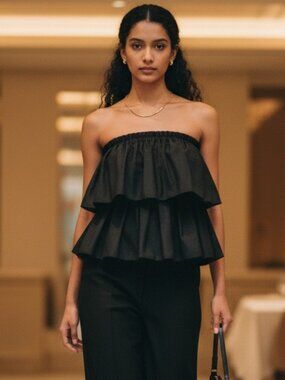 Pomander Place Maeve Top Black L NWT Strapless Tiered Smocked Tuckernuck